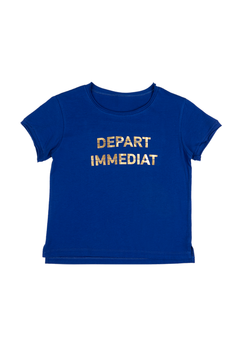 T-shirt “depart-retour” royal blue-gold