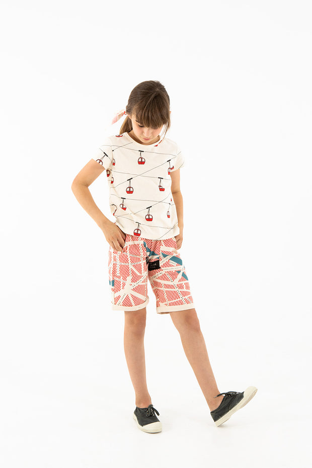 T-shirt Téléférique pattern - crème-red