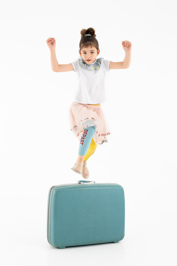 leggings "depart-retour" - sky blue-yellow