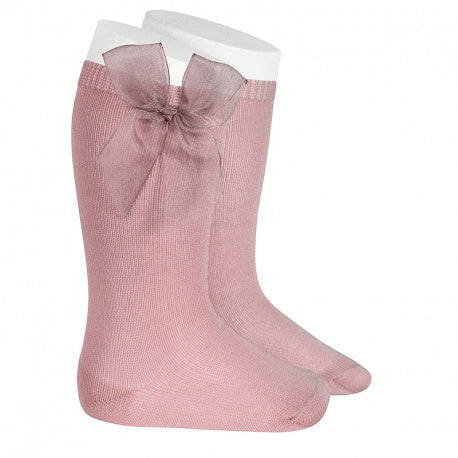 knee high socks with organa bow -  PALE PINK 2439/2 - 526