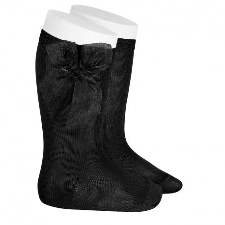 knee high socks with organa bow - BLACK 2439/2 - 900