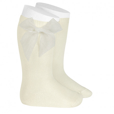 knee high socks with organa bow -  BEIGE 2439/2 - 303